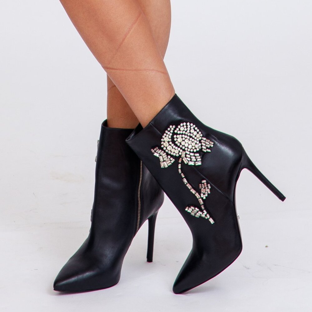 Michael Kors Viera Jeweled Black Leather Womens Heel Booties Size 10M Crystals